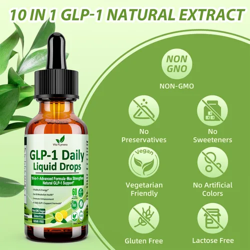 Miniatura 7 de Gotas líquidas de apoyo GLP-1, fórmula 10 en 1 con berberina, canela de Ceilán, fibra prebiótica y extracto de té verde Apoyo para el metabolismo