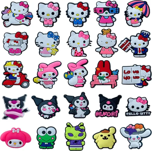 Uthitio 25 Pcs Cute Cartoon Shoe Charms Pins for Boys Girls, Pink Cute Charms Pack for kids, Shoe Decoration Accessories, Party Favors Gifts.