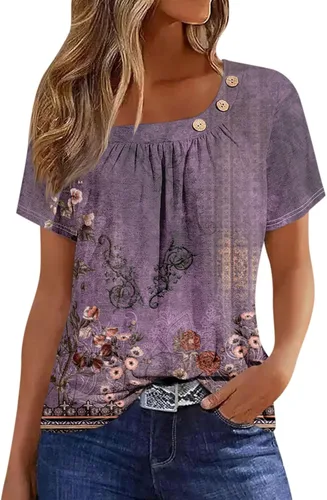 Miniatura 6 de Camisetas de manga corta con cuello cuadrado para mujer, blusas de trabajo informales de verano, tallas S-3XL