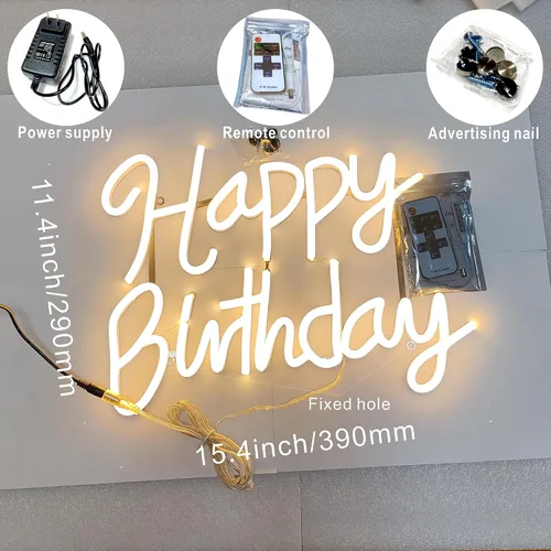 Miniatura 5 de Letrero de neón de feliz cumpleaños para telón de fondo, letreros de luz LED de 12 V para decoración de pared, luces de decoración con interruptor