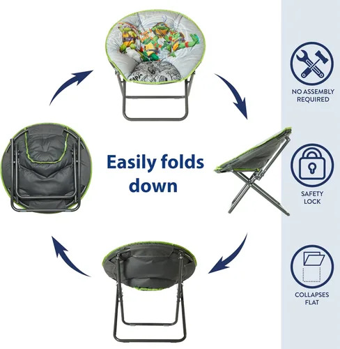 Miniatura 5 de Nickelodeon Teenage Mutant Ninja Turtles Silla Platillo, Silla Plegable para Niños de 23" con Marco de Metal, Diseño Mutant Mayhem, Edades 3+