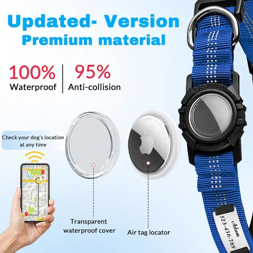 Miniatura 2 de Collar de perro personalizado Airtag con soporte para Airtag, collar de perro Airtag personalizado con nombre y número de teléfono grabados, tela