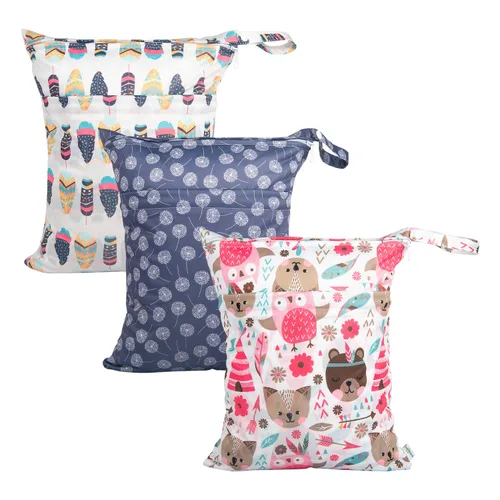 Miniatura 7 de babygoal Bolsas para artículos húmedos y secos, paquete de 3, bolsas de viaje reutilizables impermeables para trajes de baño, pañales de tela