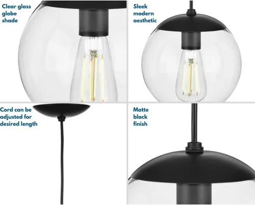 Miniatura 5 de Progress Lighting Atwell Collection - Lámpara colgante colgante moderna con forma de globo de cristal transparente de bronce cepillado