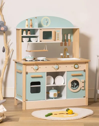 Miniatura 7 de ROBOTIME Cocina de madera para niños, juego de cocina de juguete para niños, juego de cocina con muchas características de juego, juego de cocina