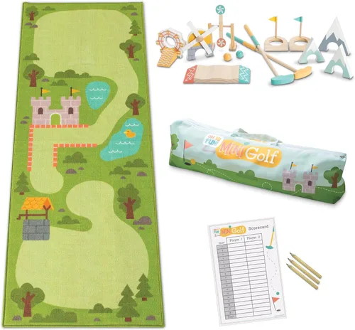 MindWare Oh So Fun! Juego de minigolf - Juego de golf para niños para interiores y exteriores con 7 obstáculos para la experiencia de golf en