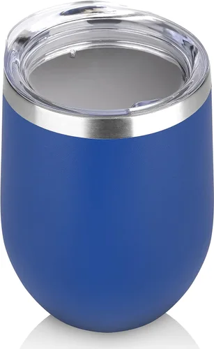 Miniatura 15 de DOMICARE - Juego de 8 vasos de vino de 12 onzas con tapa, hechos de acero inoxidable con aislamiento al vacío de doble pared, color celeste Azul