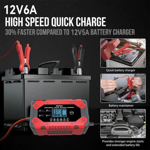 Miniatura 6 de Cargador de Batería 6-Amp 12V Cargador de Batería Inteligente Automático de Goteo, Mantenedor de Batería Desulfador con Compensación de Temperatura
