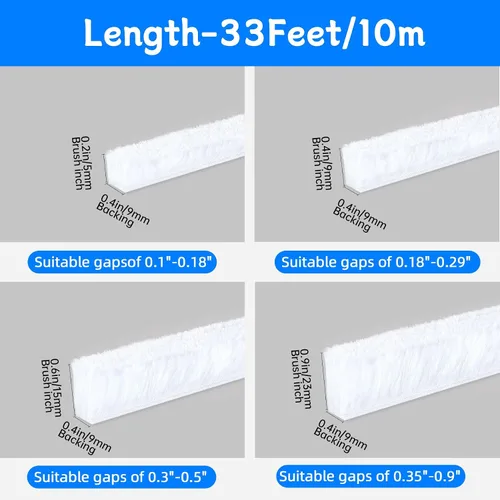 Miniatura 6 de Sello de cepillo de puerta de 33 pies, burlete de fieltro para puertas, burlete para ventanas de gabinete, bloqueador de corrientes de aire Blanco