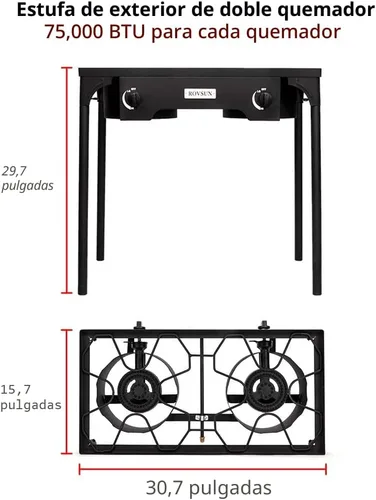 Miniatura 4 de Bonnlo Estufa de gas de propano portátil de 2 quemadores para exteriores, quemador de hierro fundido resistente con patas de soporte desmontables
