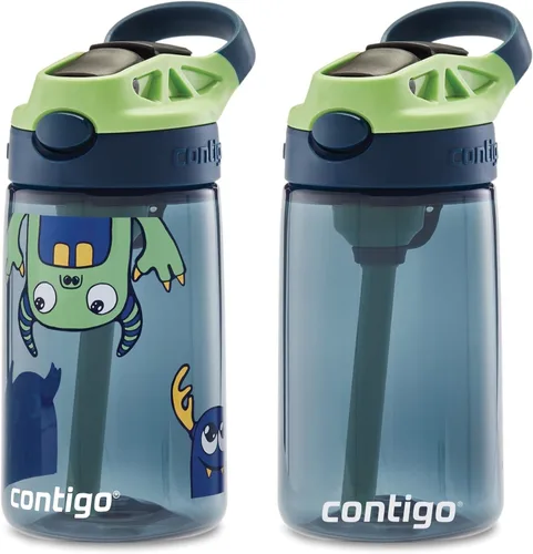 Miniatura 3 de Contigo Aubrey Botella de Agua Limpiable para Niños con Pajita de Silicona y Tapa a Prueba de Derrames Arándano y Monstruos 14 Onzas Paquete de 2