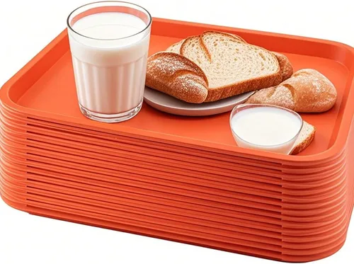 Miniatura 25 de Paquete de 5 bandejas azules de comida rápida de 13.8 x 10.6 pulgadas, bandejas rectangulares grandes para servir restaurante, bandejas de plástico