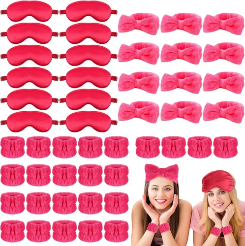 Miniatura 7 de Xtinmee 48 piezas de diademas de spa para fiestas de pijamas, suministros de fiesta de pijamas, máscara de ojos rosa para niñas y mujeres cumpleaños