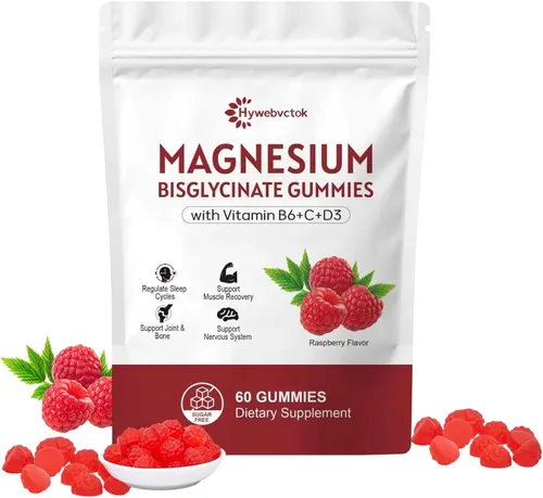 Gomitas de bisglicinato de magnesio de 400 mg con vitamina B6, C, D3, promueve la función muscular y nerviosa, relajación y bienestar, sabor a