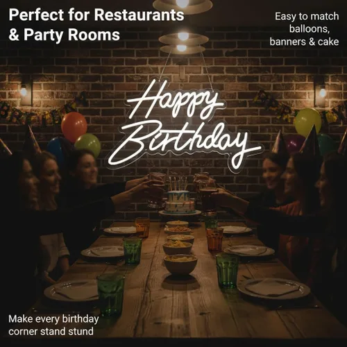Miniatura 4 de Letrero de neón con texto en inglés "Happy Birthday", letras LED acrílicas de 19.6 x 11.8 pulgadas, letras iluminadas, letreros LED de neón