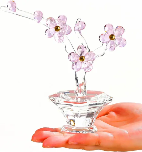 Miniatura 8 de Flores de cereza de cristal con tallos - Flores de vidrio con jarrones, regalos de cereza japonesa para esposa, novia, mujeres - Decoración de mesa