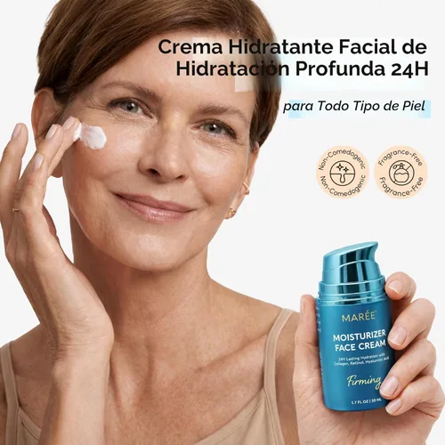Miniatura 3 de MAREE Hidratante facial – Crema facial reafirmante y elevadora para mujeres con colágeno, retinol y ácido hialurónico – Día y noche