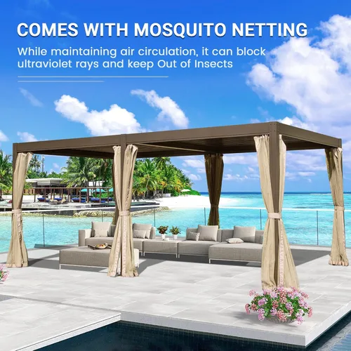 Miniatura 4 de Domi - Pérgola para exteriores de 12 x 20 pies, pérgola de aluminio con techo ajustable y mosquitera para patio, patio, terraza, jardín, color marrón