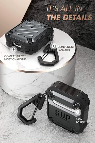 Miniatura 5 de SUPCASE Unicorn Beetle Pro Series - Funda diseñada para Airpods 1 y 2, funda protectora resistente de cuerpo completo con mosquetón para Apple Negro