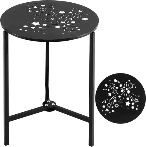 Miniatura 18 de Party Zealot Juego de 2 mesas auxiliares pequeñas redondas de metal, mesas de esquina de 33 cm negras para exteriores, para patio, balcón, porche u