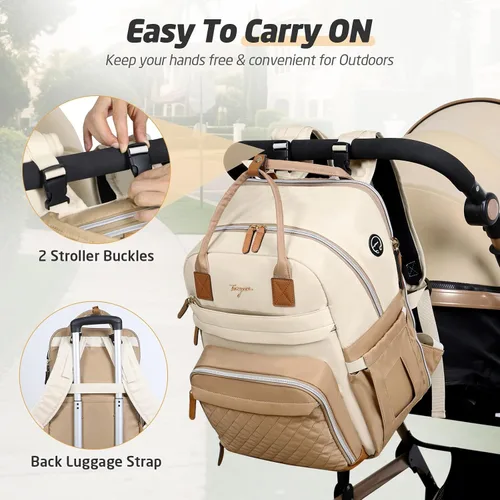 Miniatura 7 de Mochila para pañales extra grande para 2 niños gemelos, bolsas de viaje para bebé para mamá y papá, 25-37L, expandible, con cambiador, orificio