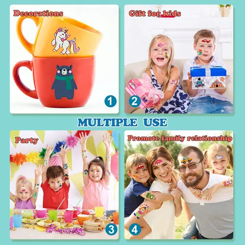 Miniatura 5 de Partywind 380 estilos (30 hojas) tatuajes luminosos para niños, estilos mixtos temporales tatuajes adhesivos con sirena/dinosaurio/espacio/pirata