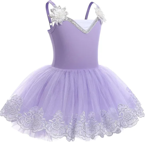 Miniatura 2 de ODASDO Leotardo de ballet para niñas, camisola, faldas tutú, lentejuelas brillantes, bordado de flores, vestido de baile, traje de gimnasia