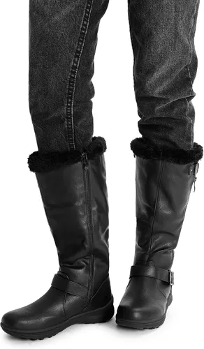 Miniatura 6 de DREAM PAIRS Botas altas hasta la rodilla con forro de piel para mujer, con cierre de cremallera