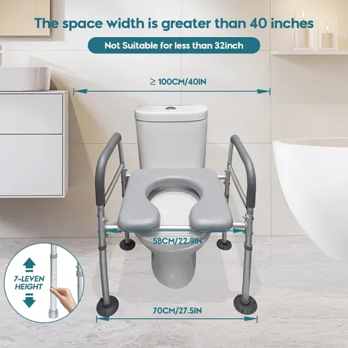 Miniatura 8 de Eosprim Elevadores de asiento de inodoro para personas mayores alargados, asiento de inodoro elevado con asas, marcos de seguridad de inodoro