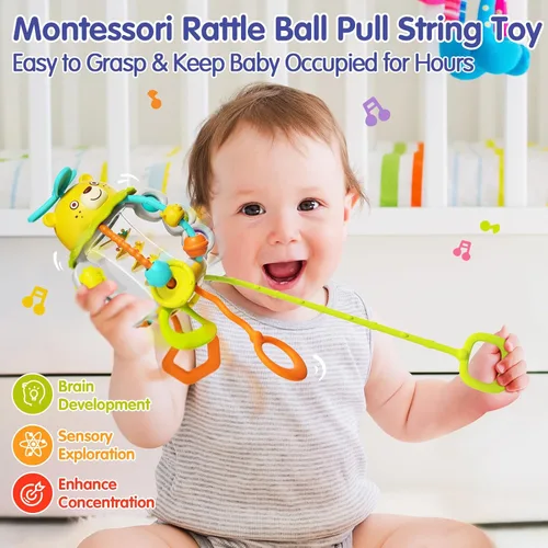Miniatura 8 de Juguetes Montessori HOLA para niños de 1 año, juguetes para dentición con sonajero para bebés de 0-6 y 6-12 meses, juguetes sensoriales de silicona