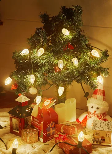 Miniatura 7 de Brightown C7 - Luces LED de Navidad blancas cálidas para exteriores, cadena de luces de Navidad de 17 pies con 25 bombillas de plástico, luces