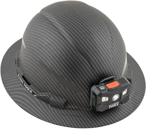 Miniatura 8 de Klein Tools 60346 Casco de seguridad, ala completa sin ventilación, clase E, patrón KARBN premium, lámpara recargable, banda para el sudor acolchada