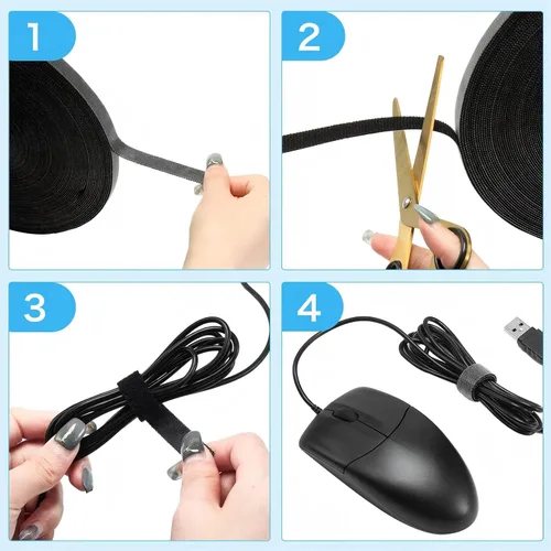 Miniatura 5 de WILLBOND Cintas de sujeción de 1/2 pulgada x 45 pies, bridas de cable reutilizables, cinta de nylon de doble cara, rollo de gancho y bucle, bridas