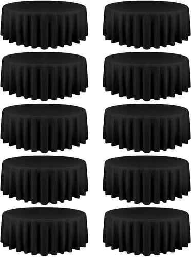 Miniatura 9 de YMHPRIDE Paquete de 10 manteles negros de tela de poliéster de 60 x 102 pulgadas para mesas rectangulares de 6 pies, resistentes a las arrugas