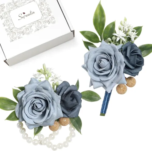 Miniatura 11 de Serwalin Conjunto de Corsage y Boutonniere Rosa, Corsage y Boutonniere de Graduación, Conjunto de Flores de Boda, Accesorios de Homecoming
