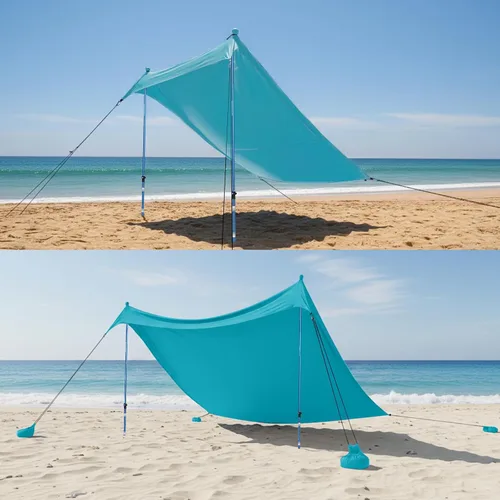 Miniatura 8 de CROWN SHADES Tienda de campaña de playa de 7 x 7, toldo de playa fácil de desplegar, UPF50+, 2 postes ajustables, turquesa