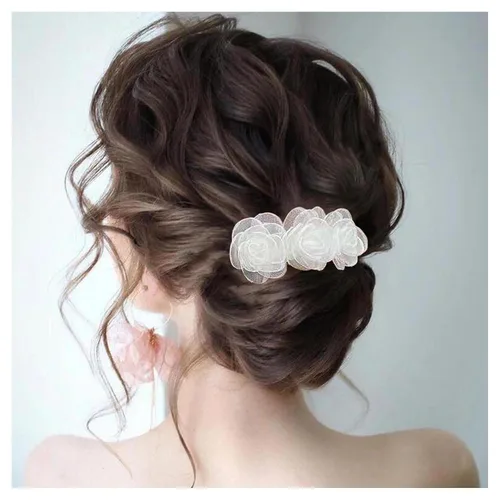 Andelaisi Accesorios para el cabello vintage de tul con encaje y flores, pasadores de rosa blanca, pinzas para el pelo de boda, tocado decorativo