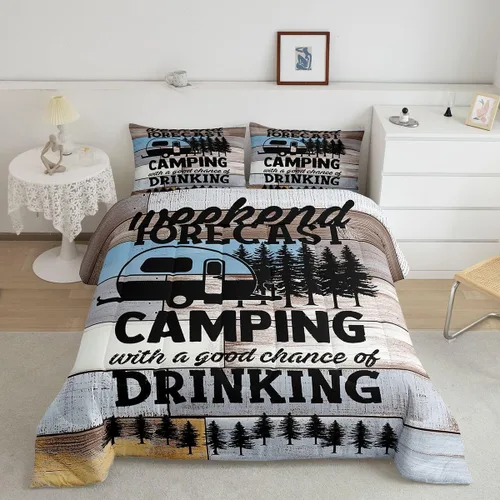 Miniatura 2 de Divertido juego de ropa de cama de decoración de cámper, juego de edredón rústico de granja, tamaño Queen para niños, niñas y adolescentes, relleno