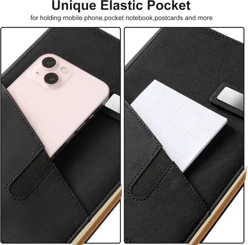 Miniatura 2 de Cuaderno A5 en blanco, cuaderno de bocetos de cuero de tapa dura recargable con bolsillo y hebilla magnética, 240 páginas gruesas de viaje para Negro