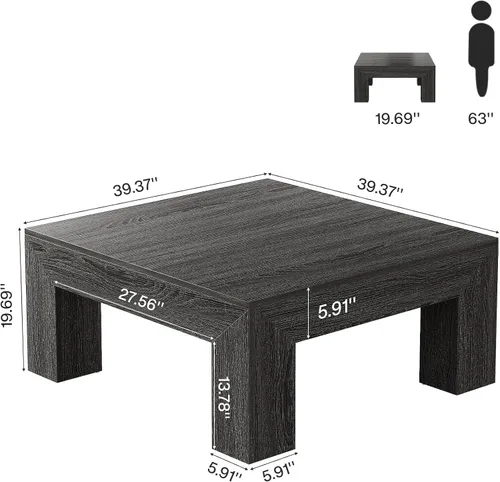 Miniatura 2 de Tribesigns Mesa de centro cuadrada de 39.4 pulgadas para sala de estar, mesa de cóctel central de granja con patas de madera resistentes, fácil