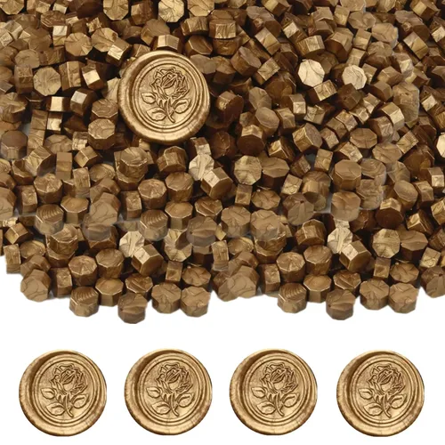 Miniatura 4 de 720 cuentas de sellado de cera, cuentas de cera de sellado de bronce dorado, cuentas de sello de cera octagonal de oro antiguo de 0.55 libras