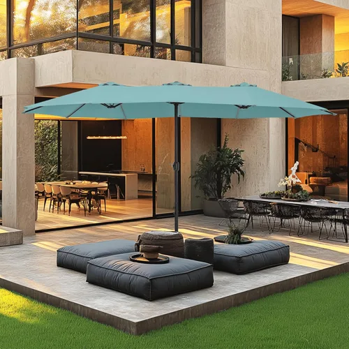 Miniatura 18 de MFSTUDIO Sombrilla de patio de 15 pies con base incluida, sombrilla rectangular grande de mercado de doble cara para exteriores con mango