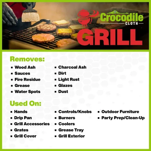 Miniatura 3 de Crocodile Cloth Grill - 80 toallitas de limpieza a base de plantas (15 x 10 pulgadas). Seguras en la piel y en múltiples superficies. Infundidas