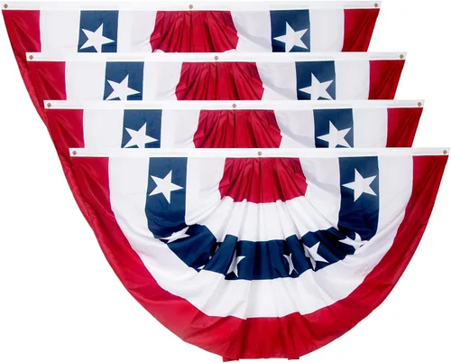 Miniatura 10 de Bandera de abanico plisada de Estados Unidos de 3 x 6 pies, bandera estadounidense para exteriores, bandera patriótica de medio abanico con ojales 6