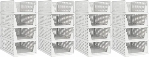 Miniatura 8 de Pinkpum Paquete de 5 organizadores plegables de armario, cesta de plástico apilable para ropa, contenedor de almacenamiento de estantes para Negro