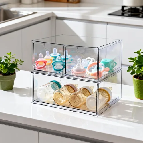 Miniatura 2 de Prsildan - Organizador de cajones acrílico para maquillaje con 3 cajones, almacenamiento transparente apilable para biberones, manualidades, joyas