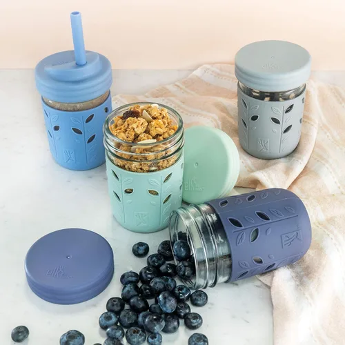 Miniatura 3 de Elk and Friends Pajitas de silicona reutilizables para adultos y niños con tapón para tarros o vasos Mason de 8 y 10 onzas, paquete de 8 pajitas