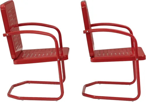 Miniatura 4 de Crosley Furniture Bates - Juego de 2 sillas para exteriores, sillas de patio de metal retro para comedor, porche, terraza, balcón, color rojo
