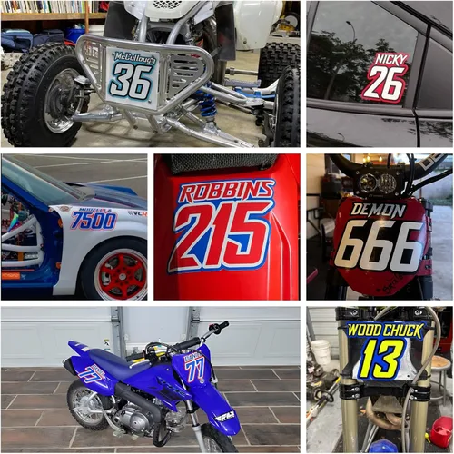 Miniatura 5 de MC MOTOPARTS Juego de 3 calcomanías personalizadas para matrícula de motocicleta y motocross, número y nombre personalizados, calcomanías de vinilo