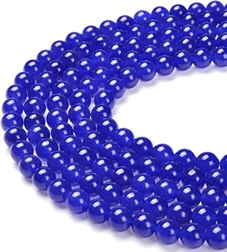 Cuentas sueltas de jade azul teñido natural de 6 mm, cuentas redondas lisas, aproximadamente 15.5 pulgadas, para hacer pulseras y collares de Jade